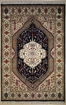 5'1x7'5 Pak Persian High Quality Area Rug with Silk & Wool Pile - Floral Medallion Design | Hand-Knotted in Blue