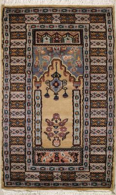 2'0x4'2 Bokhara Jaldar Area Rug with Wool Pile - Prayer Pictorial Design | Hand-Knotted in Beige