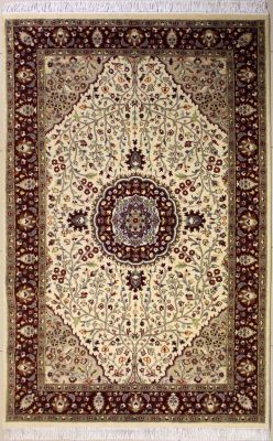 5'1x8'3 Pak Persian High Quality Area Rug with Silk & Wool Pile - Floral Design | Hand-Knotted in White