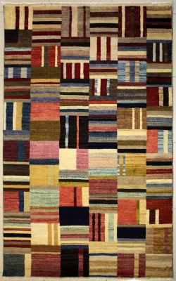 5'4x8'3 Gabbeh Area Rug made using Vegetable dyes with Wool Pile - Checkered Design | Hand-Knotted Multicolored | 5.5x8 Double Knot Rug