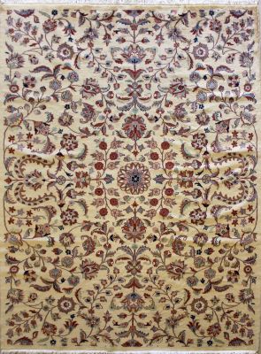 6'2x9'4 Pak Persian Area Rug with Silk & Wool Pile - Floral Design | Hand-Knotted in White