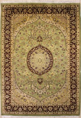 5'0x7'11 Pak Persian High Quality Area Rug with Wool Pile - Floral Medallion Design | Hand-Knotted in Green