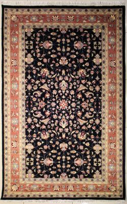 5'0x8'3 Pak Persian High Quality Area Rug with Wool Pile - Floral Design | Hand-Knotted in Black
