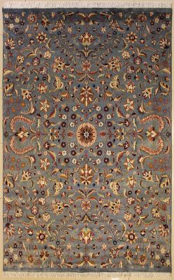 6'2x9'8 Pak Persian Area Rug with Silk & Wool Pile - Floral Design | Hand-Knotted in Grey