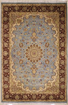 5'2x8'0 Pak Persian High Quality Area Rug with Wool Pile - Floral Medallion Design | Hand-Knotted in Greenish Blue