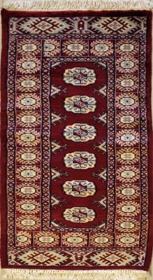 1'11x4'1 Bokhara Jaldar Area Rug with Wool Pile - Special Mori Bokhara Elephant Foot Design | Hand-Knotted in Red