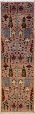 2'7x10'5 Chobi Ziegler Area Rug made using Vegetable dyes with Wool Pile - Floral Design | Hand-Knotted in Reddish Brown