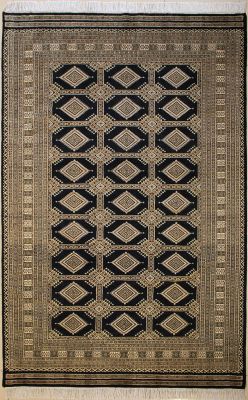 6'4x9'5 Bokhara Jaldar Area Rug with Wool Pile - Geometric Diamond Design | Hand-Knotted in Black