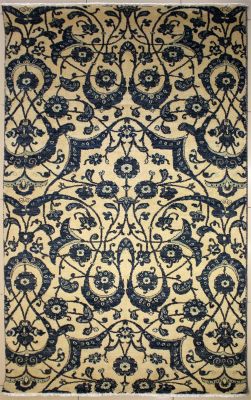 5'0x8'2 Chobi Ziegler Area Rug made using Vegetable dyes with Wool Pile - Paisley Design | Hand-Knotted in White