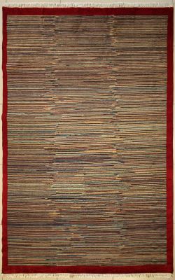 6'1x8'11 Gabbeh Area Rug with Wool Pile - Striped Design | Hand-Knotted Multicolored | 6x9