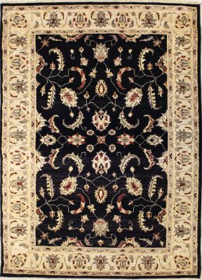 5'1x8'1 Chobi Ziegler Area Rug made using Vegetable dyes with Wool Pile - Floral Design | Hand-Knotted in Black
