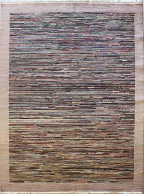 6'5x9'6 Gabbeh Area Rug made using Vegetable dyes with Wool Pile - Striped Design | Hand-Knotted Multicolored | 6.5x10 Double Knot Rug