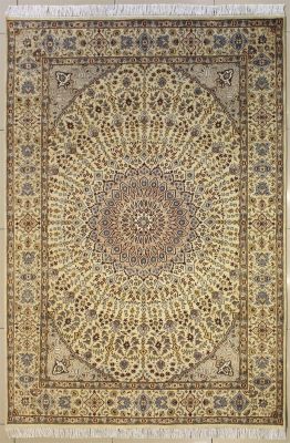 5'7x8'4 Pak Persian High Quality Area Rug with Silk & Wool Pile - Floral Design | Hand-Knotted in White