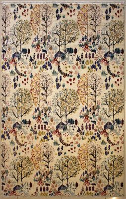 5'6x7'11 Chobi Ziegler Area Rug made using Vegetable dyes with Wool Pile - Floral Design | Hand-Knotted in White