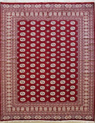 8'0x8'9 Bokhara Jaldar Area Rug with Wool Pile - Special Mori Bokhara Elephant Foot Design | Hand-Knotted in Red