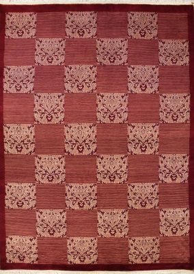 5'10x8'10 Gabbeh Area Rug made using Vegetable dyes with Wool Pile - Checkered Design | Hand-Knotted in Red