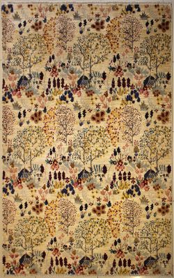 5'5x7'11 Chobi Ziegler Area Rug made using Vegetable dyes with Wool Pile - Floral Design | Hand-Knotted in White