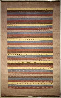 5'7x7'10 Gabbeh Area Rug made using Vegetable dyes with Wool Pile - Striped Design | Hand-Knotted Multicolored | 5.5x8 Double Knot Rug
