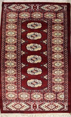 2'1x4'1 Bokhara Jaldar Area Rug with Wool Pile - Special Mori Bokhara Elephant Foot Design | Hand-Knotted in Red
