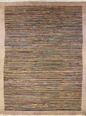 6'1x9'6 Gabbeh Area Rug made using Vegetable dyes with Wool Pile - Striped Design | Hand-Knotted Multicolored | 6x9 Double Knot Rug