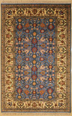 5'2x8'5 Pak Persian High Quality Area Rug with Wool Pile - Mahal Floral Design | Hand-Knotted in Greenish Blue