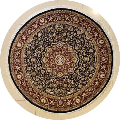 8'0x8'0 Pak Persian High Quality Area Rug with Silk & Wool Pile - Floral Design | Hand-Knotted in Black