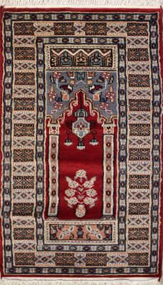 2'0x4'2 Bokhara Jaldar Area Rug with Wool Pile - Prayer Pictorial Design | Hand-Knotted in Red