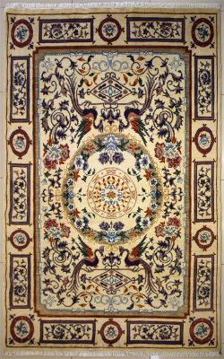 5'5x8'1 Chobi Ziegler Area Rug made using Vegetable dyes with Wool Pile - Pictorial Design | Hand-Knotted in White