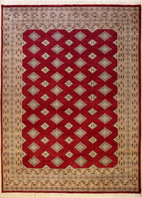 7'1x9'6 Bokhara Jaldar Area Rug with Silk & Wool Pile - Geometric Diamond Design | Hand-Knotted in Red