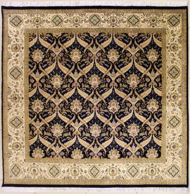 7'0x7'1 Pak Persian High Quality Area Rug with Silk & Wool Pile - Floral Paisley Design | Hand-Knotted in Blue