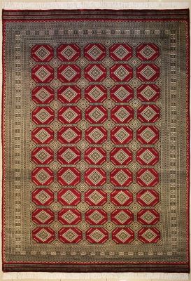 8'0x9'10 Bokhara Jaldar Area Rug with Wool Pile - Geometric Diamond Design | Hand-Knotted in Red