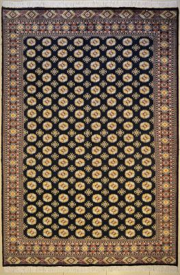 8'1x9'11 Bokhara Jaldar Area Rug with Wool Pile - Special Mori Bokhara Elephant Foot Design | Hand-Knotted in Black