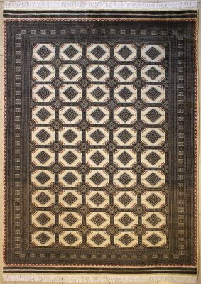 8'0x9'11 Bokhara Jaldar Area Rug with Wool Pile - Geometric Diamond Design | Hand-Knotted in White