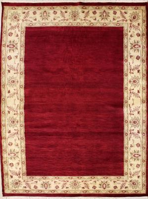 6'6x9'7 Gabbeh Area Rug made using Vegetable dyes with Wool Pile - Solid Design | Hand-Knotted in Red