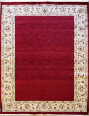 6'6x9'6 Gabbeh Area Rug made using Vegetable dyes with Wool Pile - Solid Design | Hand-Knotted in Red