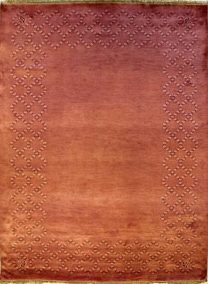 6'6x10'0 Gabbeh Area Rug made using Vegetable dyes with Wool Pile - Diamond Design | Hand-Knotted in Reddish Brown