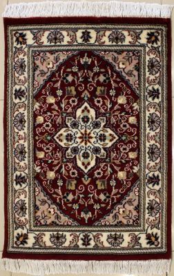 2'1x3'1 Pak Persian High Quality Area Rug with Wool Pile - Floral Medallion Design | Hand-Knotted in Red