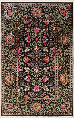 5'11x9'5 Chobi Ziegler Area Rug made using Vegetable dyes with Wool Pile - Floral Design | Hand-Knotted in Black