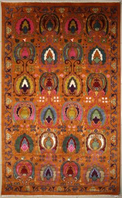 5'10x9'3 Chobi Ziegler Area Rug made using Vegetable dyes with Wool Pile - Panel Design | Hand-Knotted in Orange