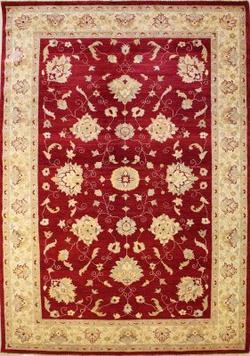6'6x10'1 Chobi Ziegler Area Rug made using Vegetable dyes with Wool Pile - Floral Design | Hand-Knotted in Red