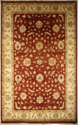 6'5x9'10 Chobi Ziegler Area Rug made using Vegetable dyes with Wool Pile - Floral Design | Hand-Knotted in Red
