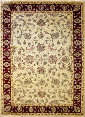 6'7x9'9 Chobi Ziegler Area Rug made using Vegetable dyes with Wool Pile - Floral Design | Hand-Knotted in White