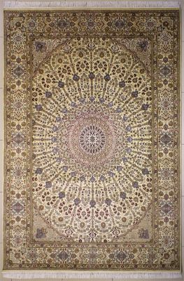 7'0x10'2 Pak Persian High Quality Area Rug with Silk & Wool Pile - Floral Design | Hand-Knotted in White