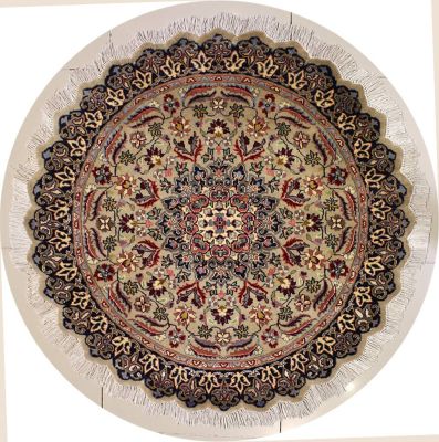4'2x4'3 Pak Persian Area Rug with Silk & Wool Pile - Floral Design | Hand-Knotted in Beige
