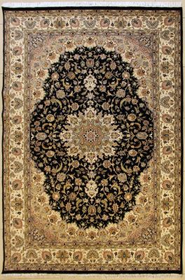 7'0x10'2 Pak Persian High Quality Area Rug with Silk & Wool Pile - Floral Medallion Design | Hand-Knotted in Black