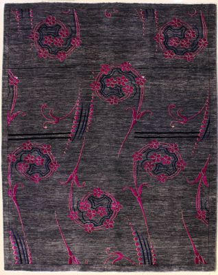 6'4x7'9 Chobi Ziegler Area Rug made using Vegetable dyes with Wool Pile - Paisley Design | Hand-Knotted in Black