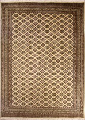 9'0x12'5 Bokhara Jaldar Area Rug with Silk & Wool Pile - Geometric Diamond Design | Hand-Knotted in White