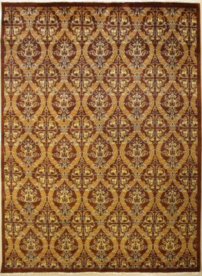7'8x9'10 Chobi Ziegler Area Rug made using Vegetable dyes with Wool Pile - Floral Design | Hand-Knotted in Brown