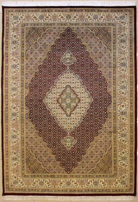 7'1x10'2 Pak Persian High Quality Area Rug with Silk & Wool Pile - Floral Medallion Design | Hand-Knotted in Red