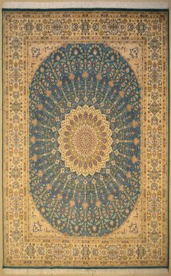 8'0x10'3 Pak Persian High Quality Area Rug with Silk & Wool Pile - Floral Design | Hand-Knotted in Green